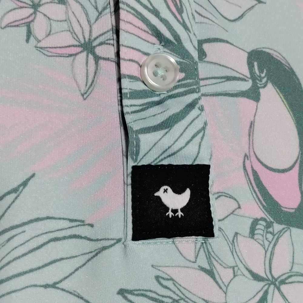 Bad Birdie Tropical Watch Golf Polo Mens 2XL Flamingo Toucan Hawaiian Pastel AOP - Picture 8 of 16